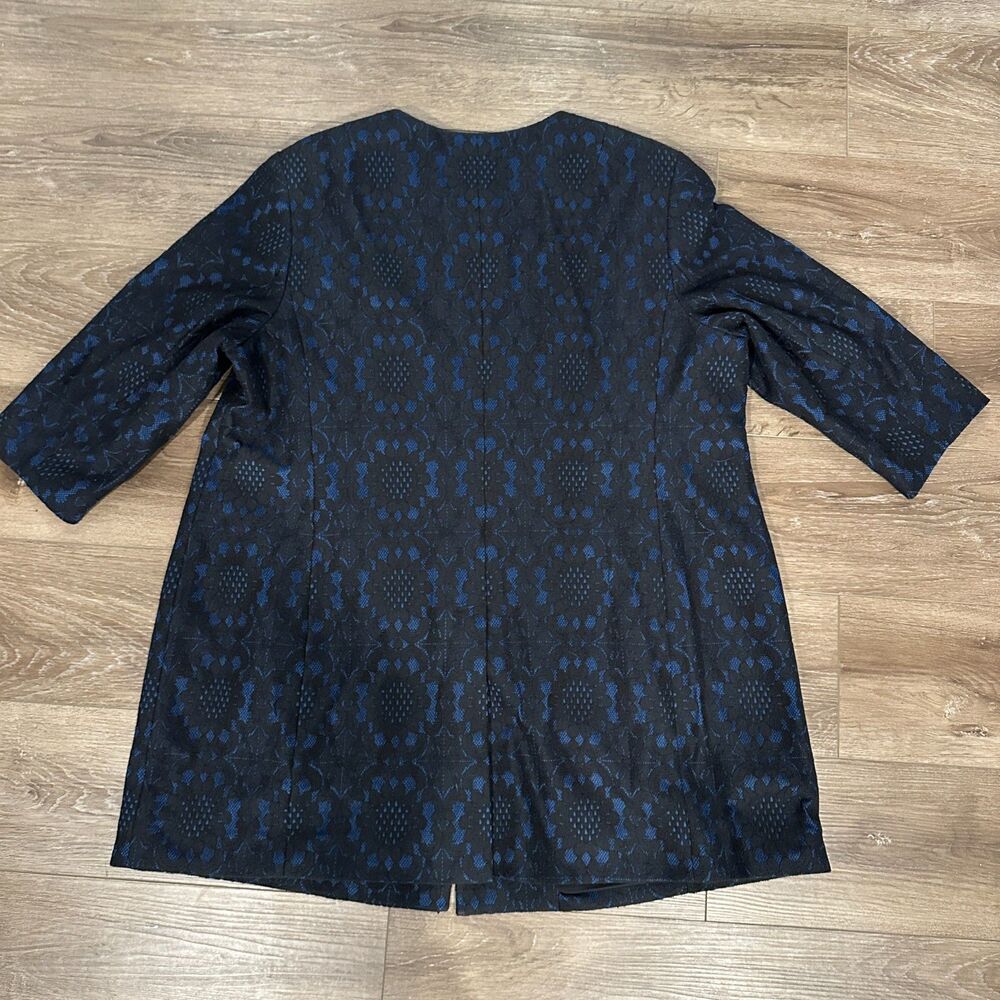Talbots Woman Black Royal Blue Lace Overlay Collarless Evening Coat Jacket ~1X